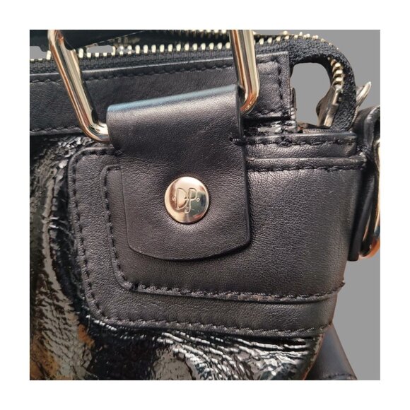 djp Donald J Pliner Lipgloss Patent Leather Satchel Shoulder Bag Black Tote - Picture 8 of 12